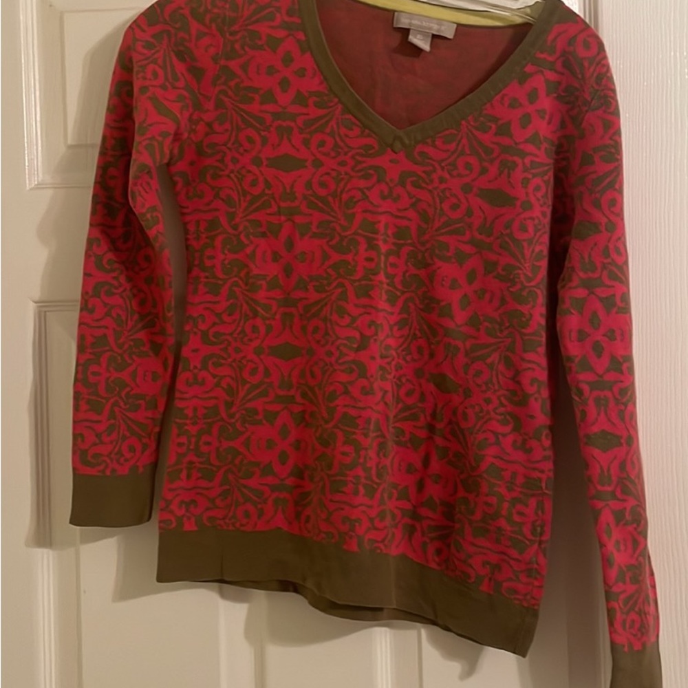 Banana Republic V-Neck Sweater - XS - 100% cotton - Pink and Green - Holiday